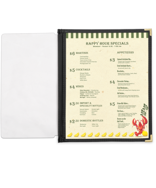 Full Width Menu Pocket with Leatherette Binding